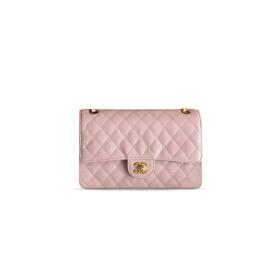 CHANEL MASTER CLASSIC DOUBLE FLAP BAG IN LIGHT PINK CAVIAR LEATHER WITH GOLD-TONE METAL HARDWARE AS1112 (25.5*15.5*6.5cm)
